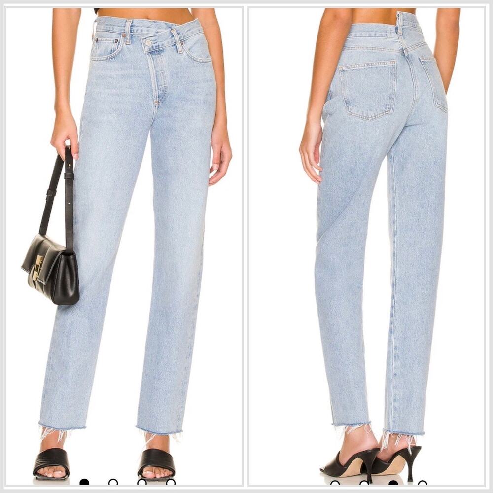 Agolde Straight Leg Jeans in Light Blue Wash